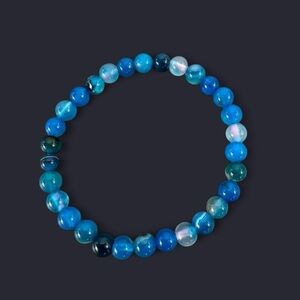 Blue Striped Agate Gemstone Bead Bracelet 6mm